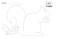 Je repasse au feutre prcisment sur les pointills qui dessinent un cureuil