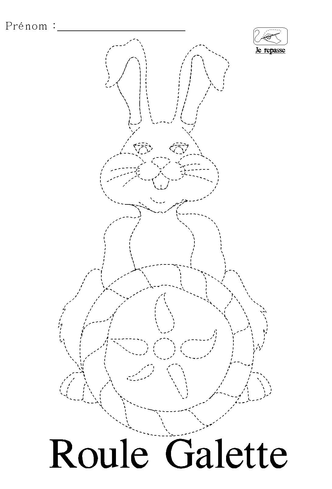 Repasser les pointills qui dessinent le lapin de Roule Galette