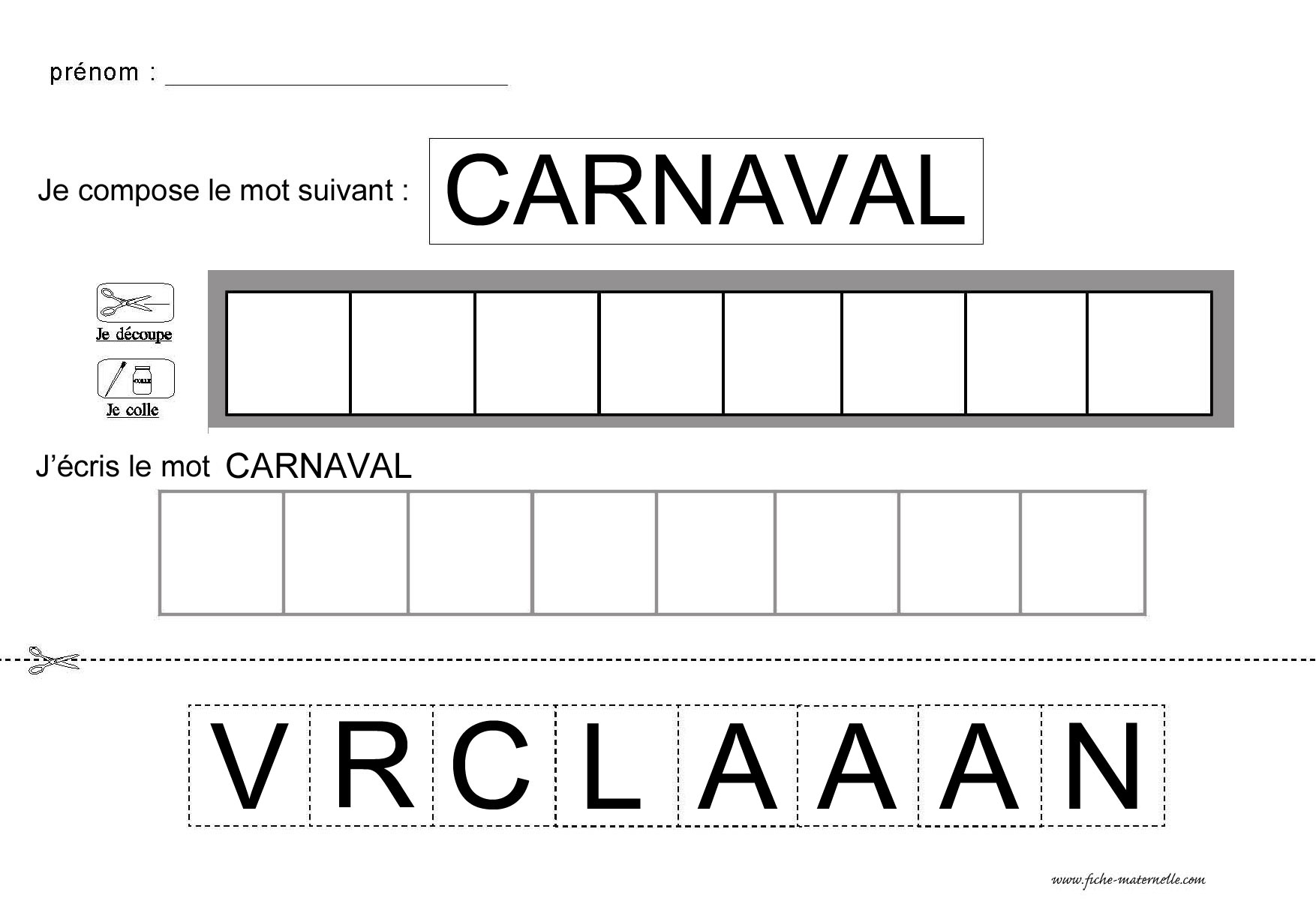 lire et crire le mot carnaval