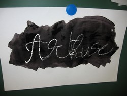Dessiner � la bougie et couvrir au rouleau avec des encres
