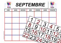 Calendrier du mois de septembre  remplir