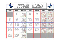 Calendrier mois de Avril