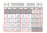 Calendrier mois de Fvrier