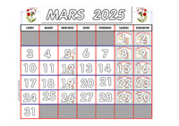 Calendrier mois de Mars