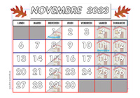 Calendrier mois de Novembre