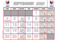 Calendrier mois de septembre 2021-2022