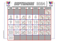 Calendrier mois de septembre