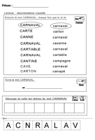>Lire et écrire le mot carnaval en MS