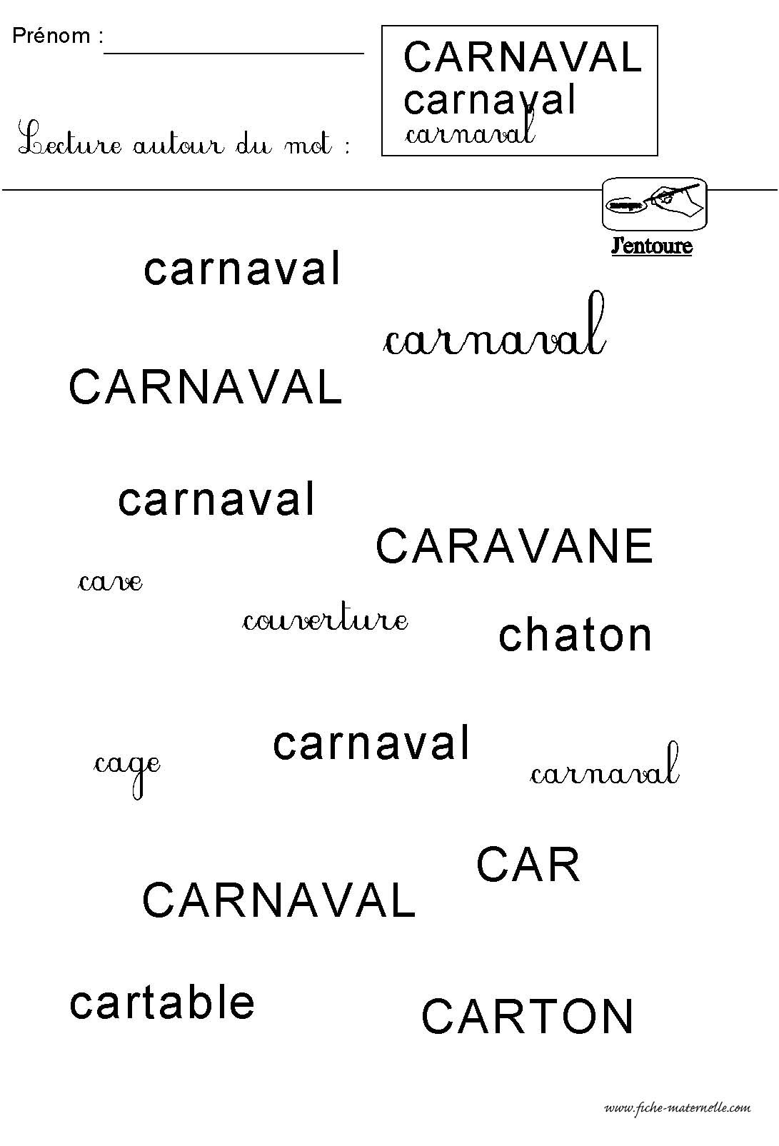 Entourer le mot carnaval