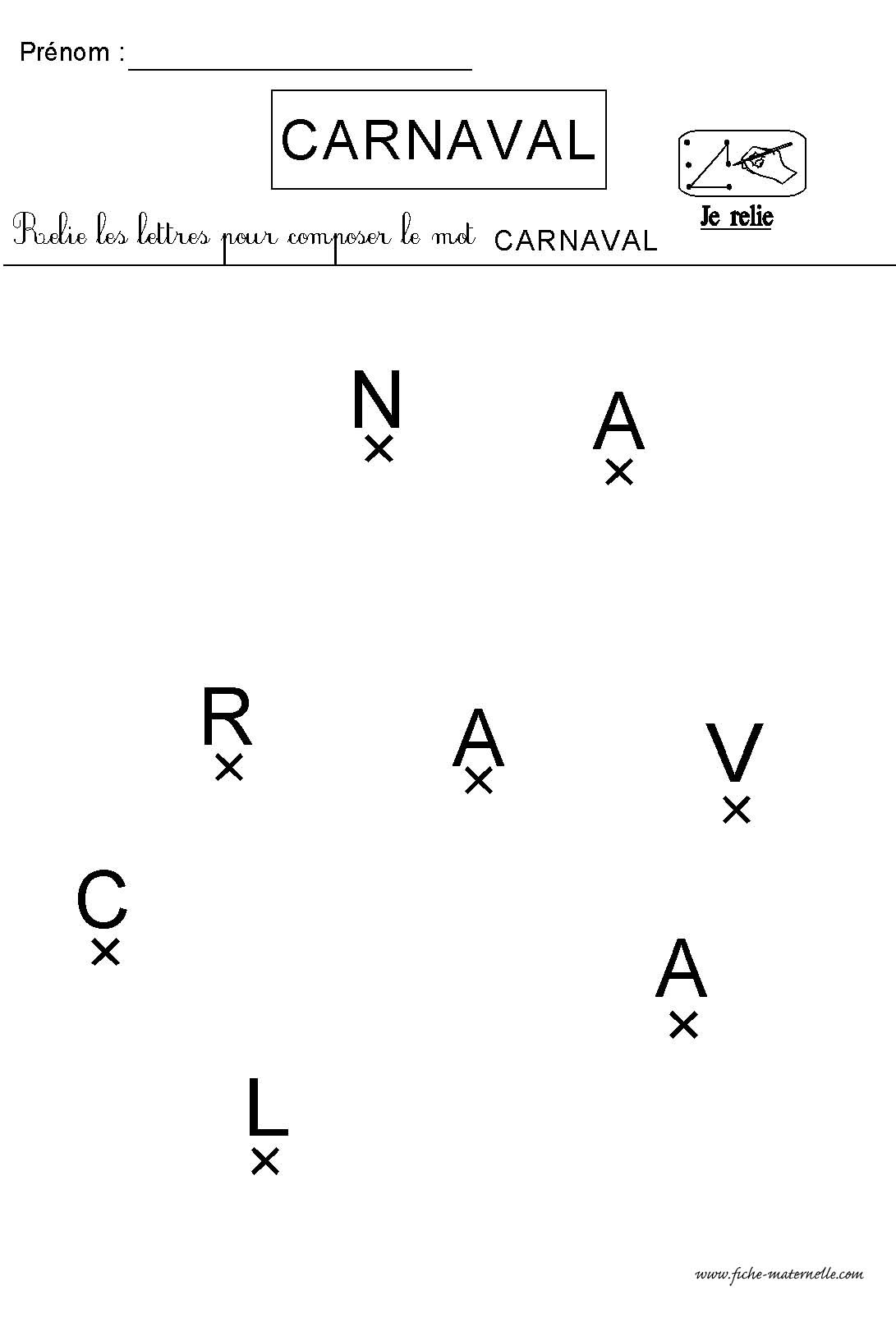 relier les lettres du mot carnaval