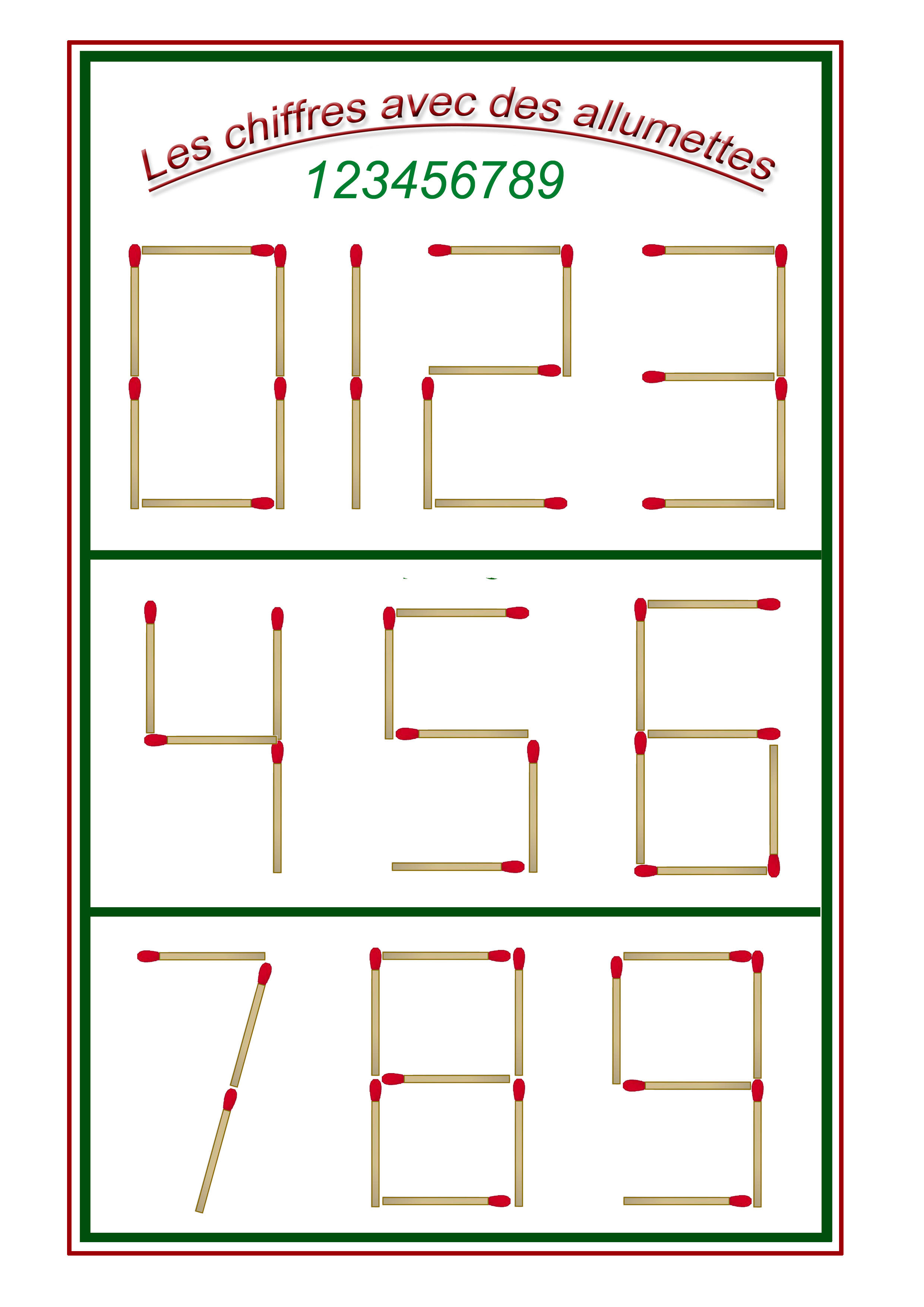 reproduire les chiffres avec des allumettes