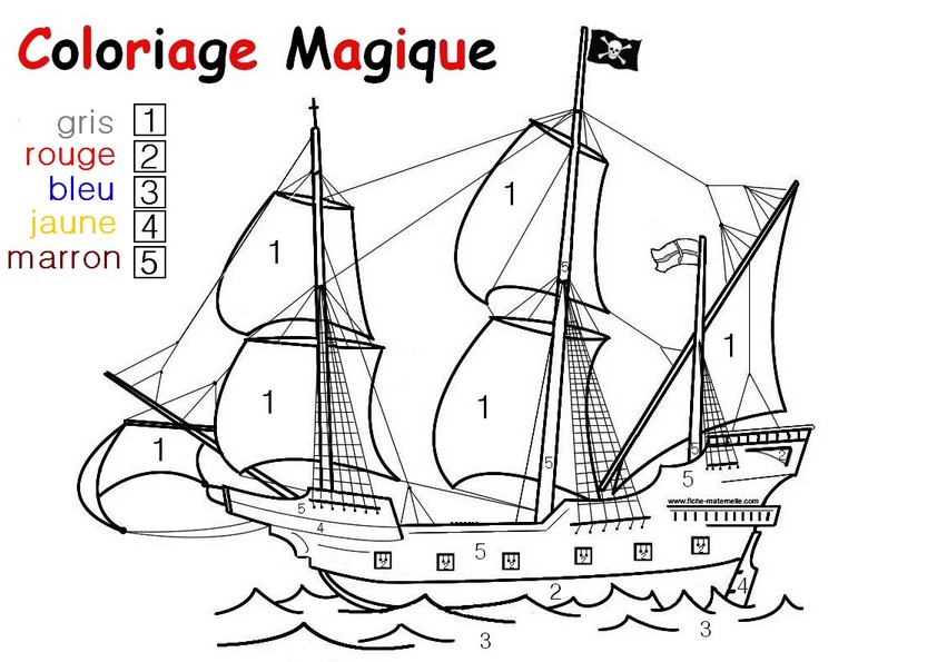 coloriage magique bateau pirate