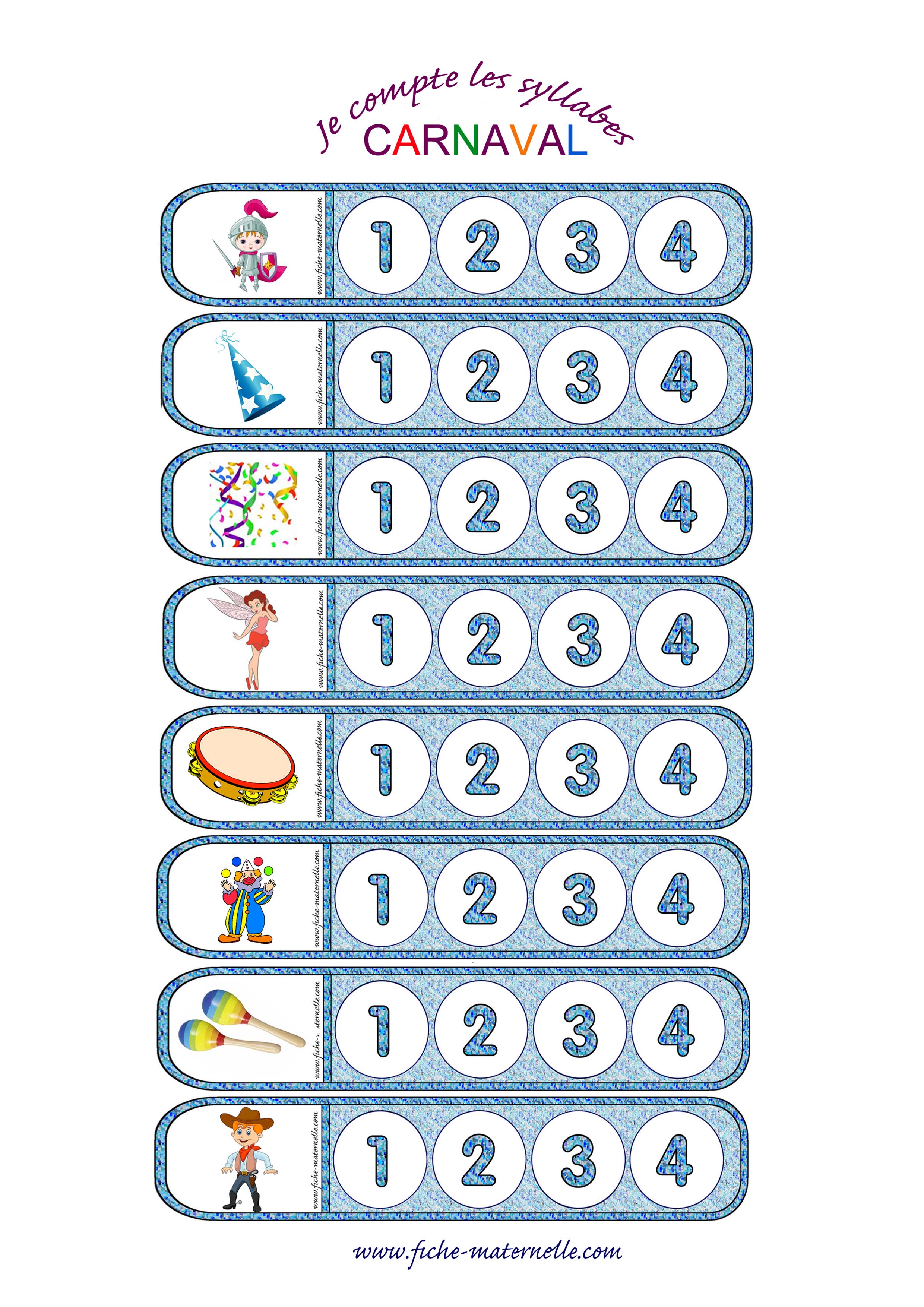 Compter les syllabes sur le thme du carnaval