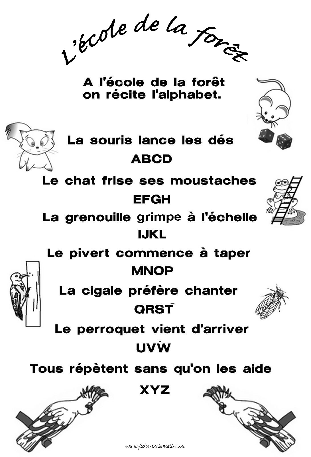 A l cole de la fort on rcite l alphabet Comptines Alphabet Maternelle