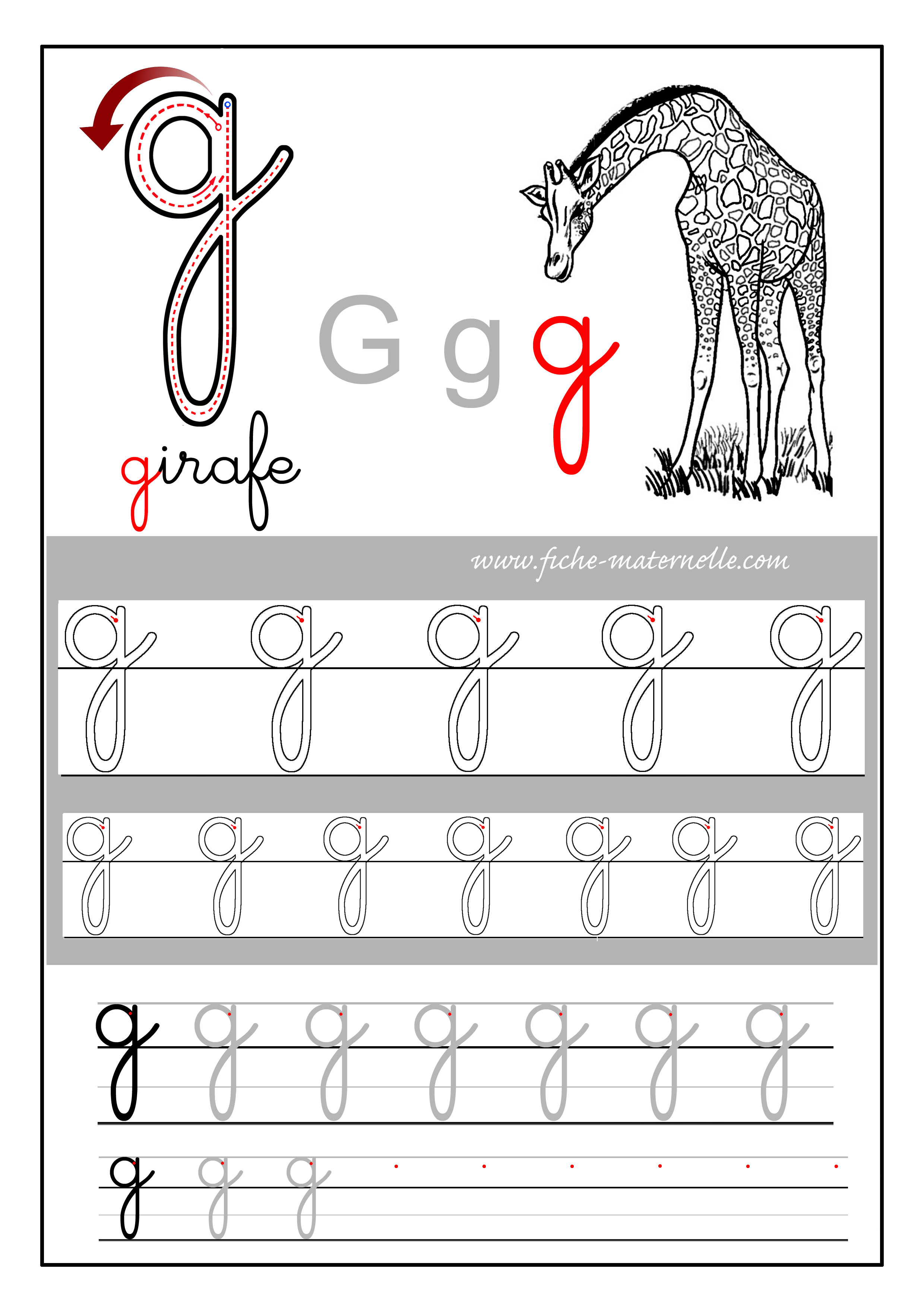 Apprendre  tracer la lettre g en lettres cursives