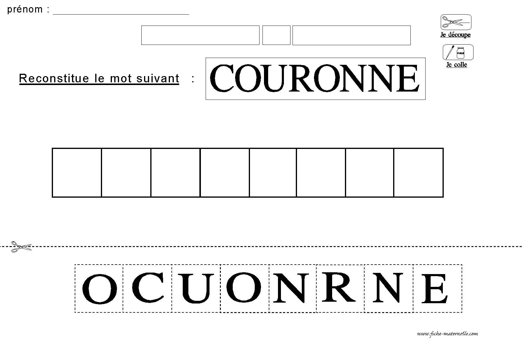 Compose aves les lettres le mot couronne