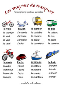 Etiquettes mots  crire sur le thme des moyens de transport