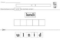 Reconstituer le mot lundi en lettres scripts