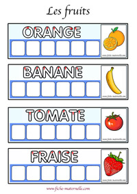 Etiquettes mots à écrire sur le thème des fruits