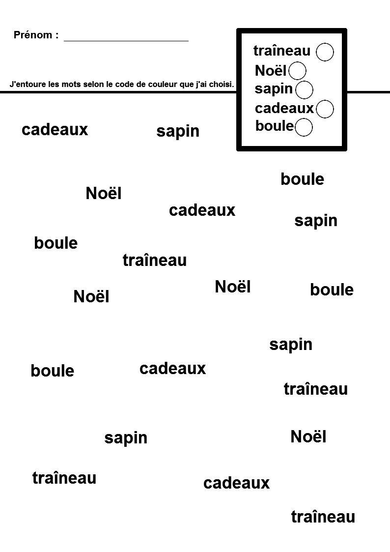 Lecture des mots sur le thme de Nol