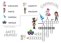 Mots croisés sur le thème du carnaval en maternelle