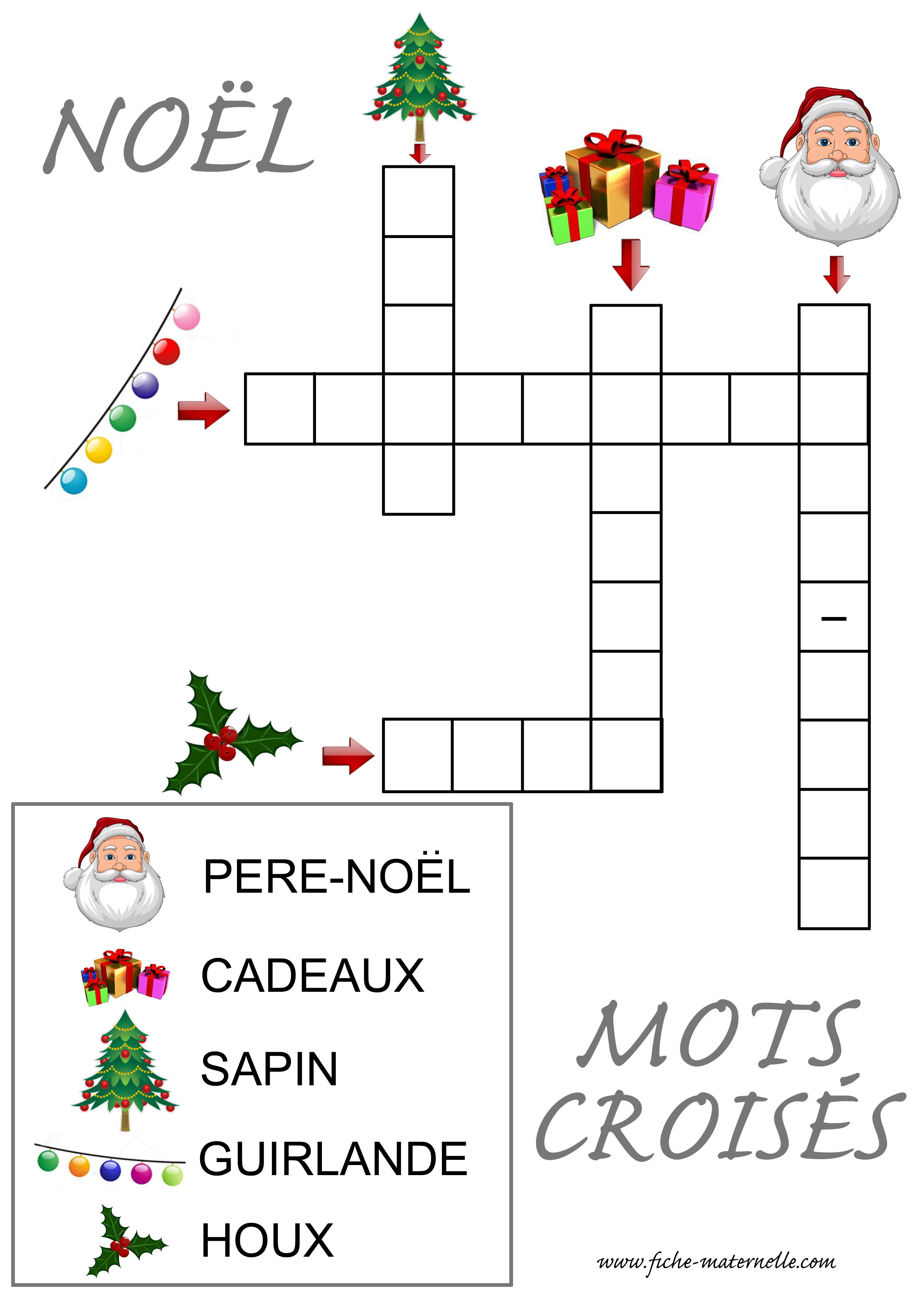 Mots croiss en maternelle sur le thme de Nol