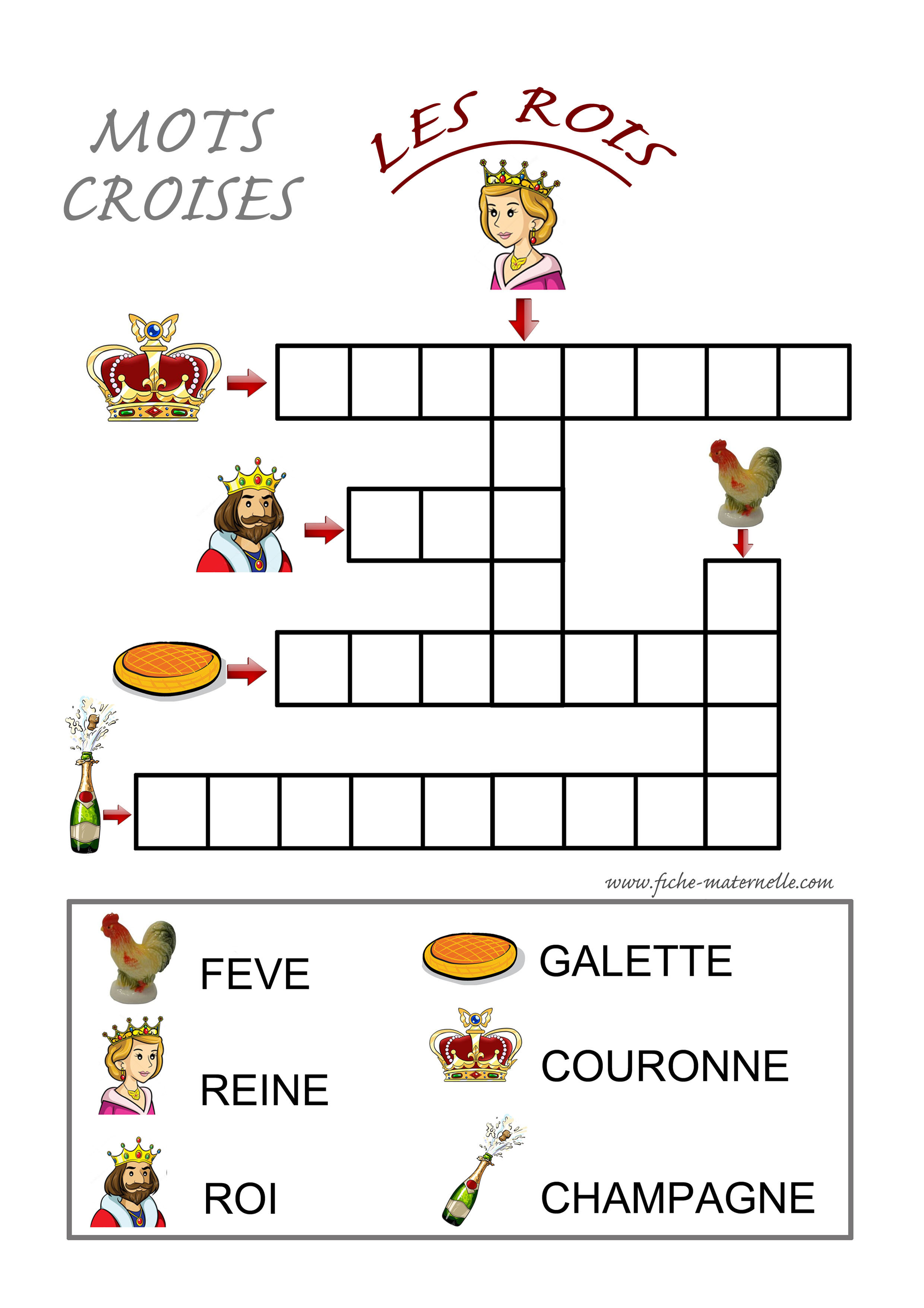 Mots croiss en maternelle sur le thme des Rois