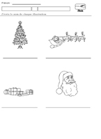 NOEL en MATERNELLE ecrire les mots Sapin Cadeaux Traneau Pere Noel sous les illustrations 