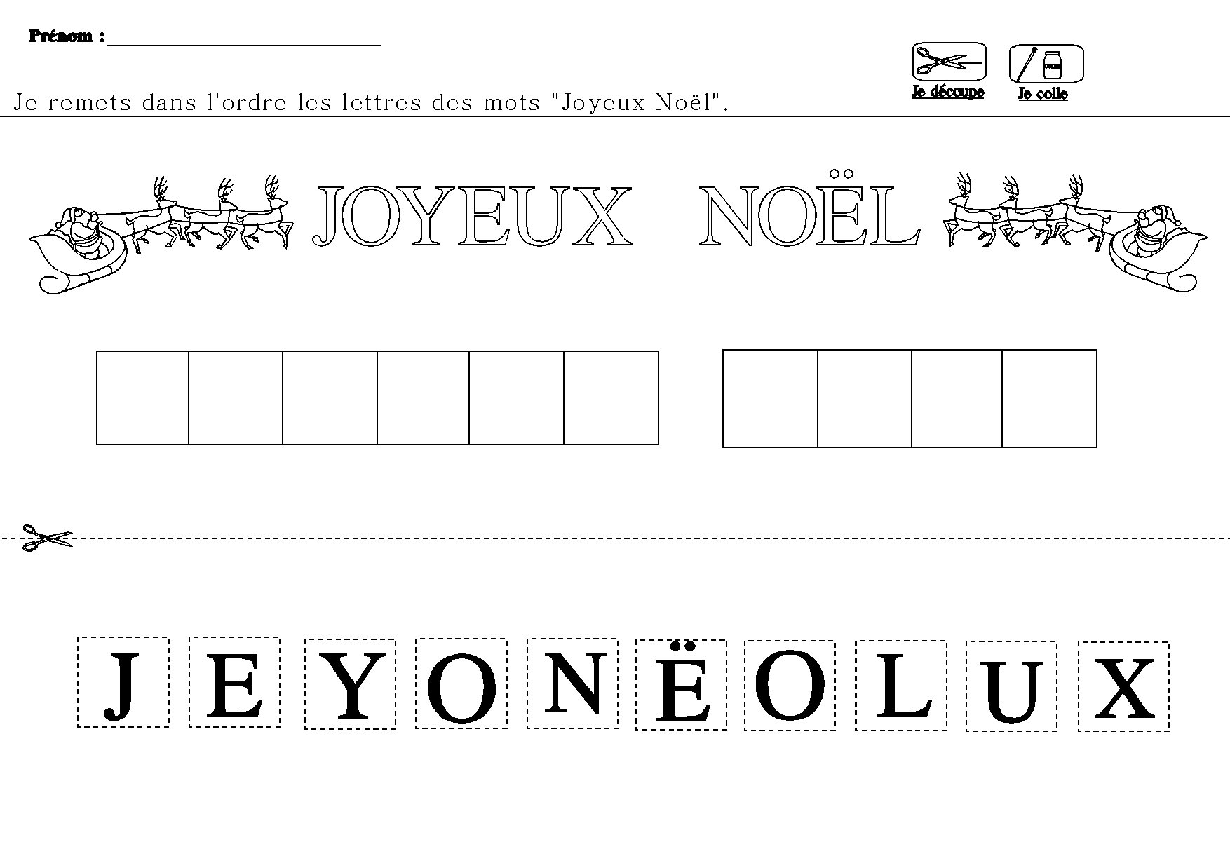 NOEL en MATERNELLE composer les mots joyeux noel