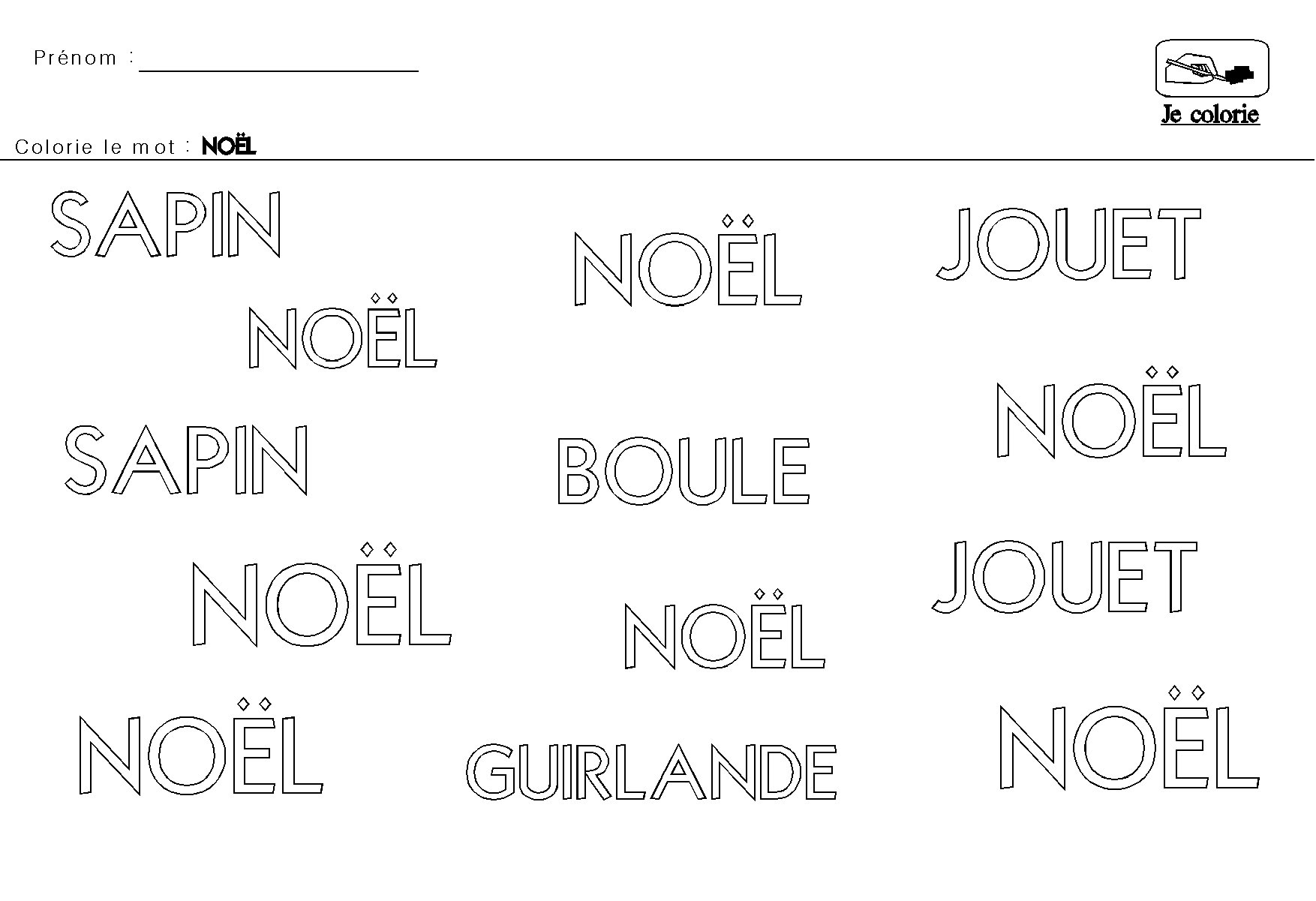 NOEL en MATERNELLE colorier le mot NOEL