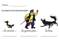 Recopier le nom des personnages en lettres capitales