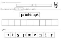 Reconstituer le mot printemps en lettres scripts