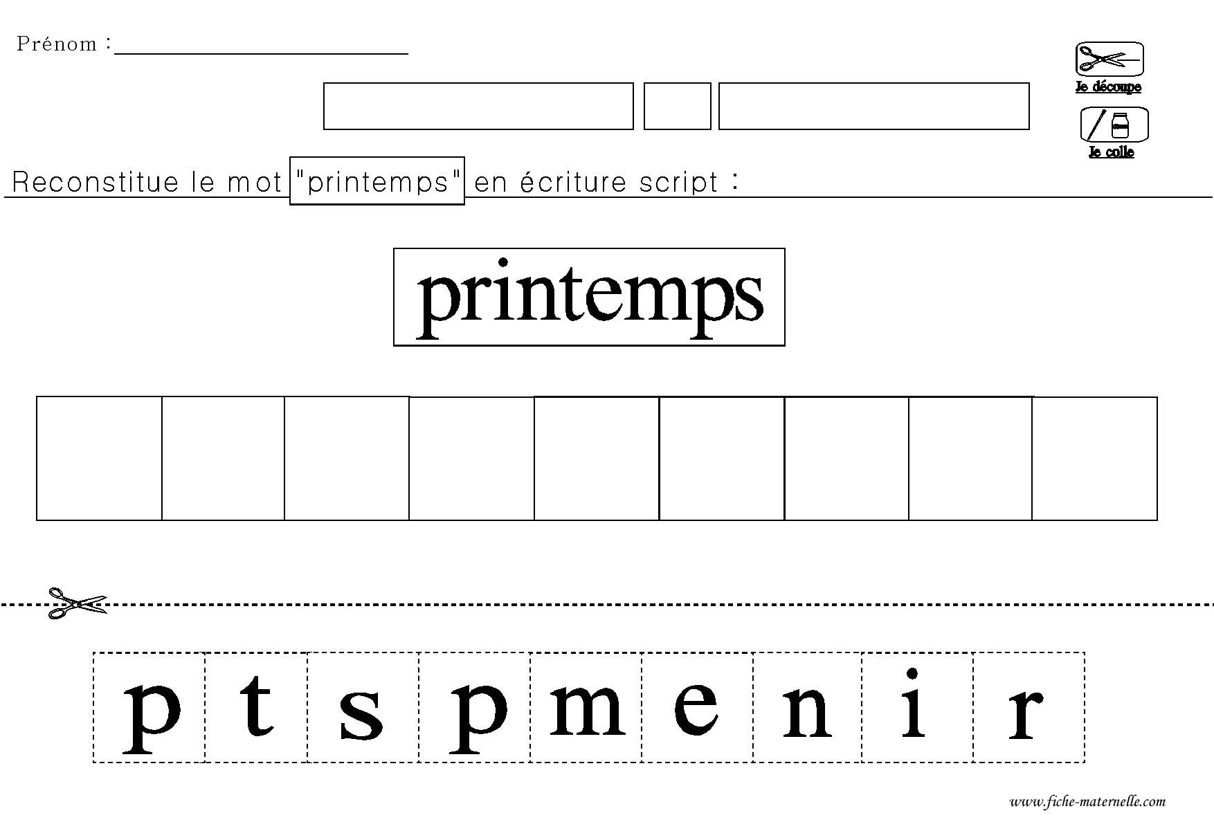 Les lettres du mot printemps