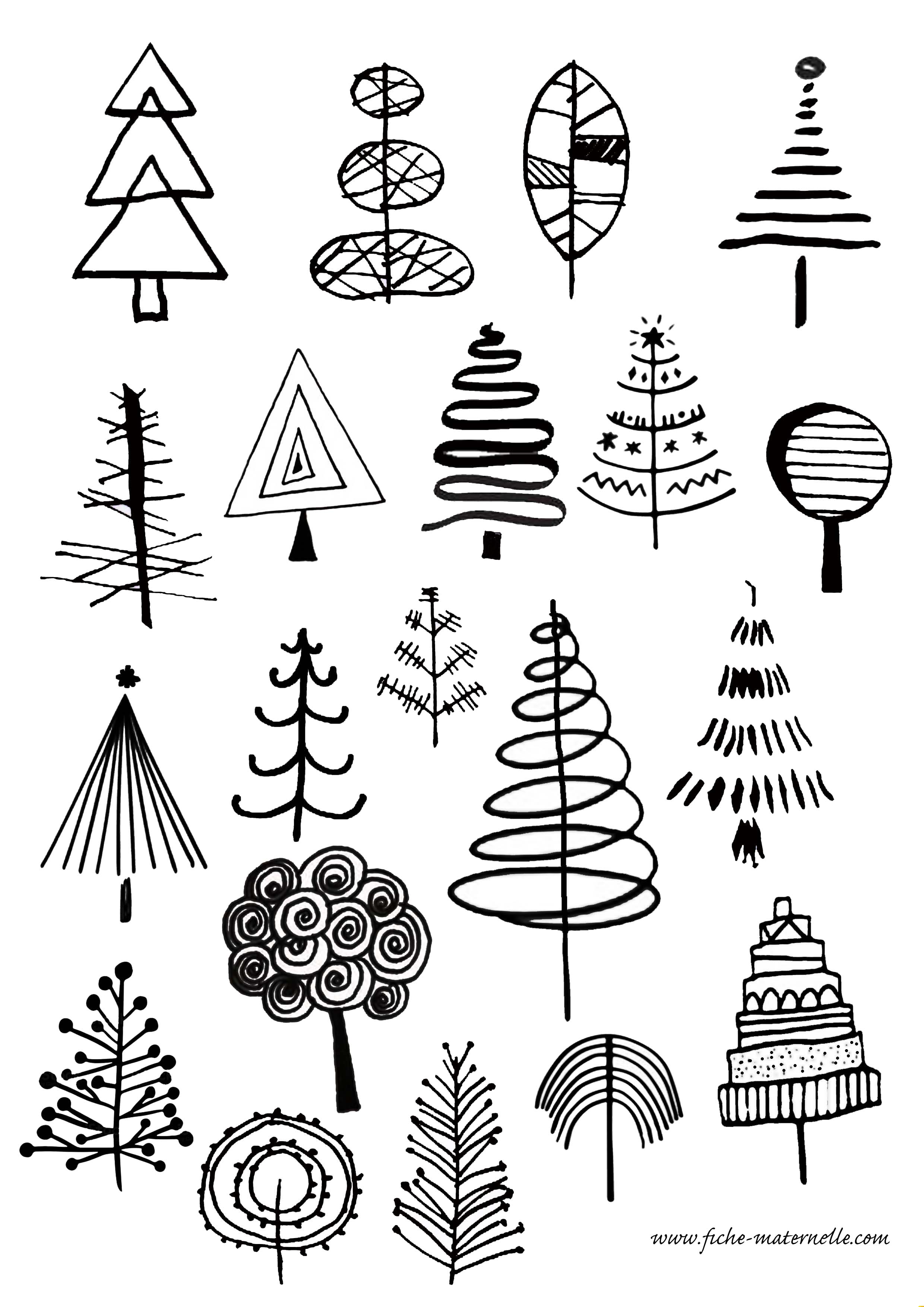 Dessins de sapins de Nol tracs  la main