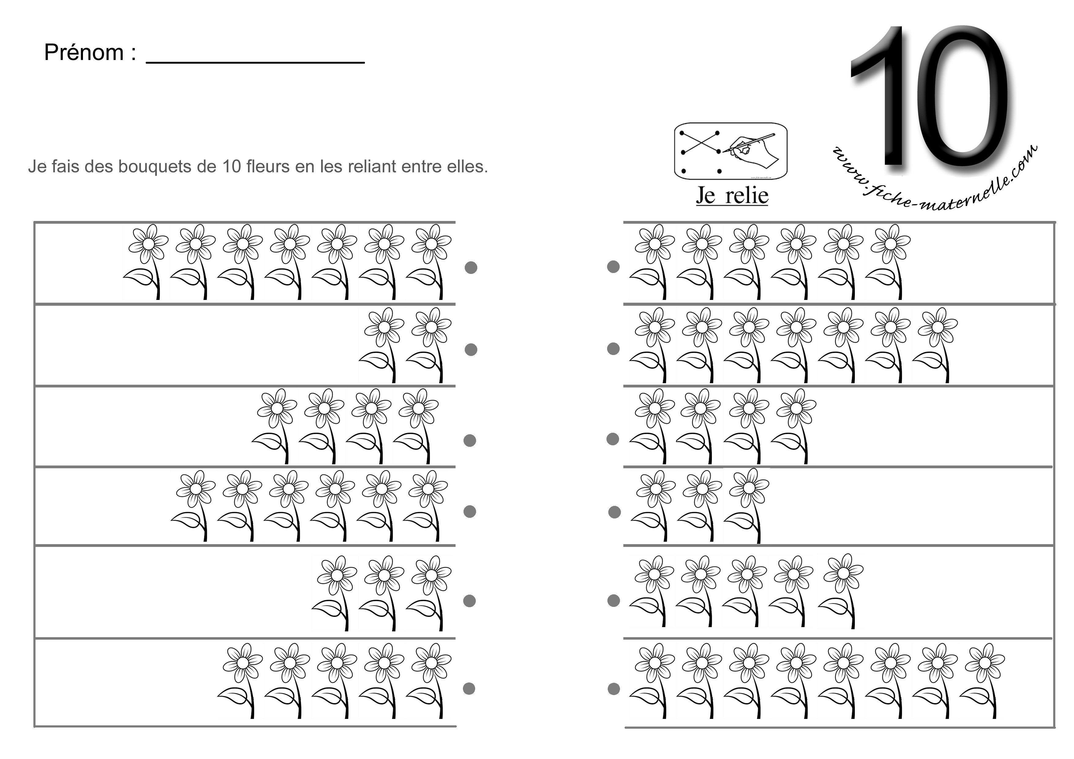 Relier les quantits pour obtenir 10 fleurs