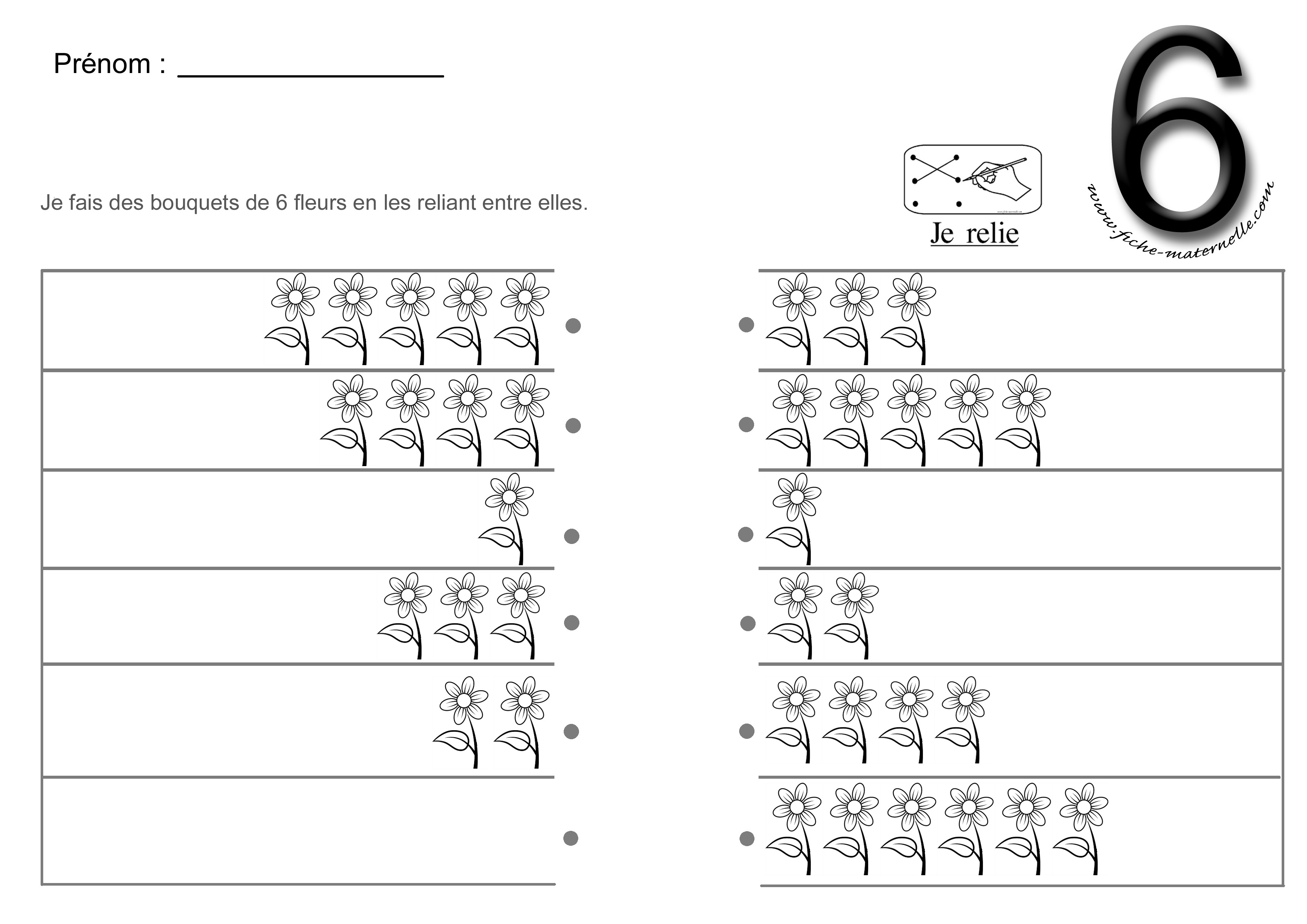 Relier les quantits pour obtenir 6 fleurs de Pques