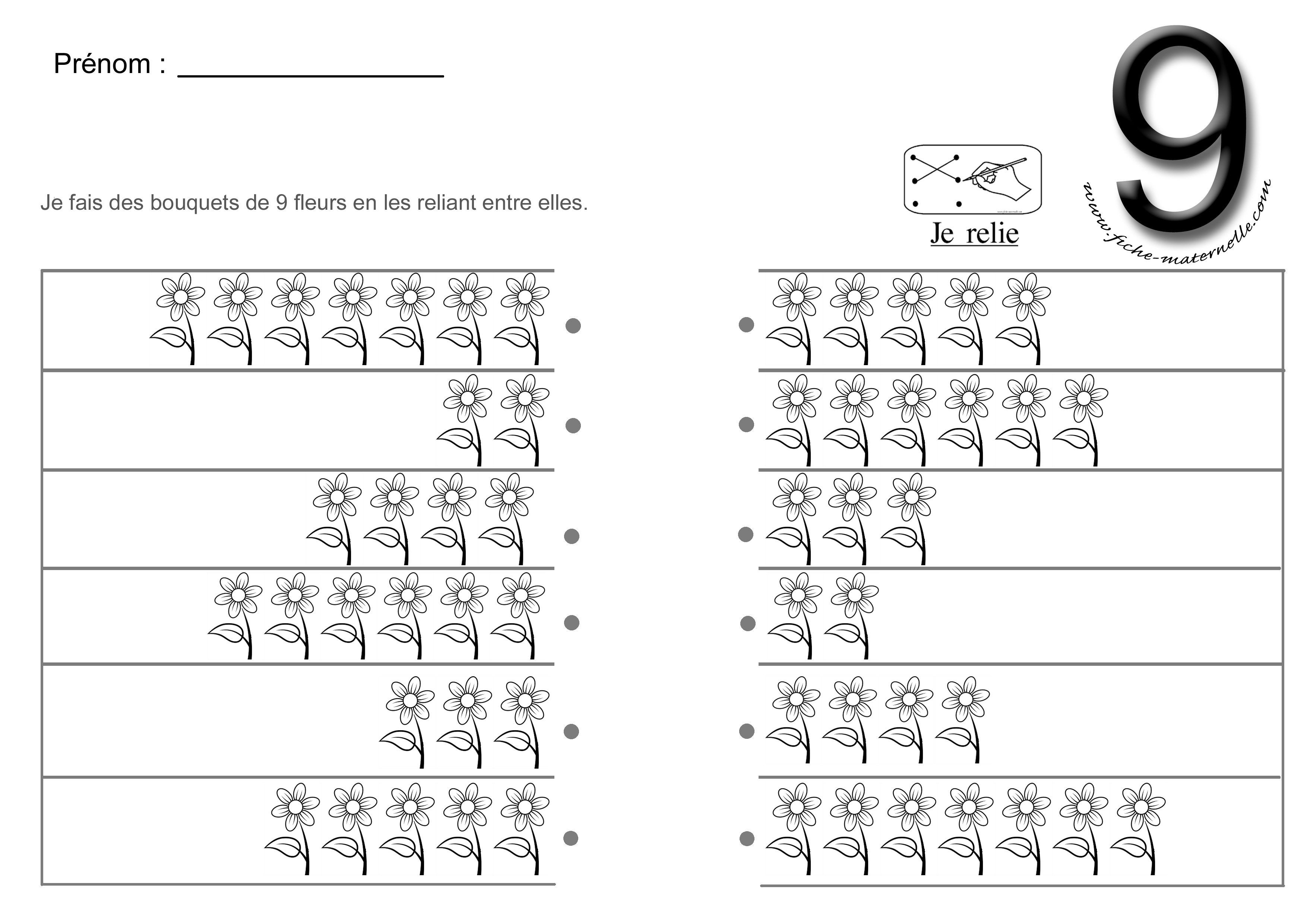 Relier les quantits pour obtenir 9 fleurs