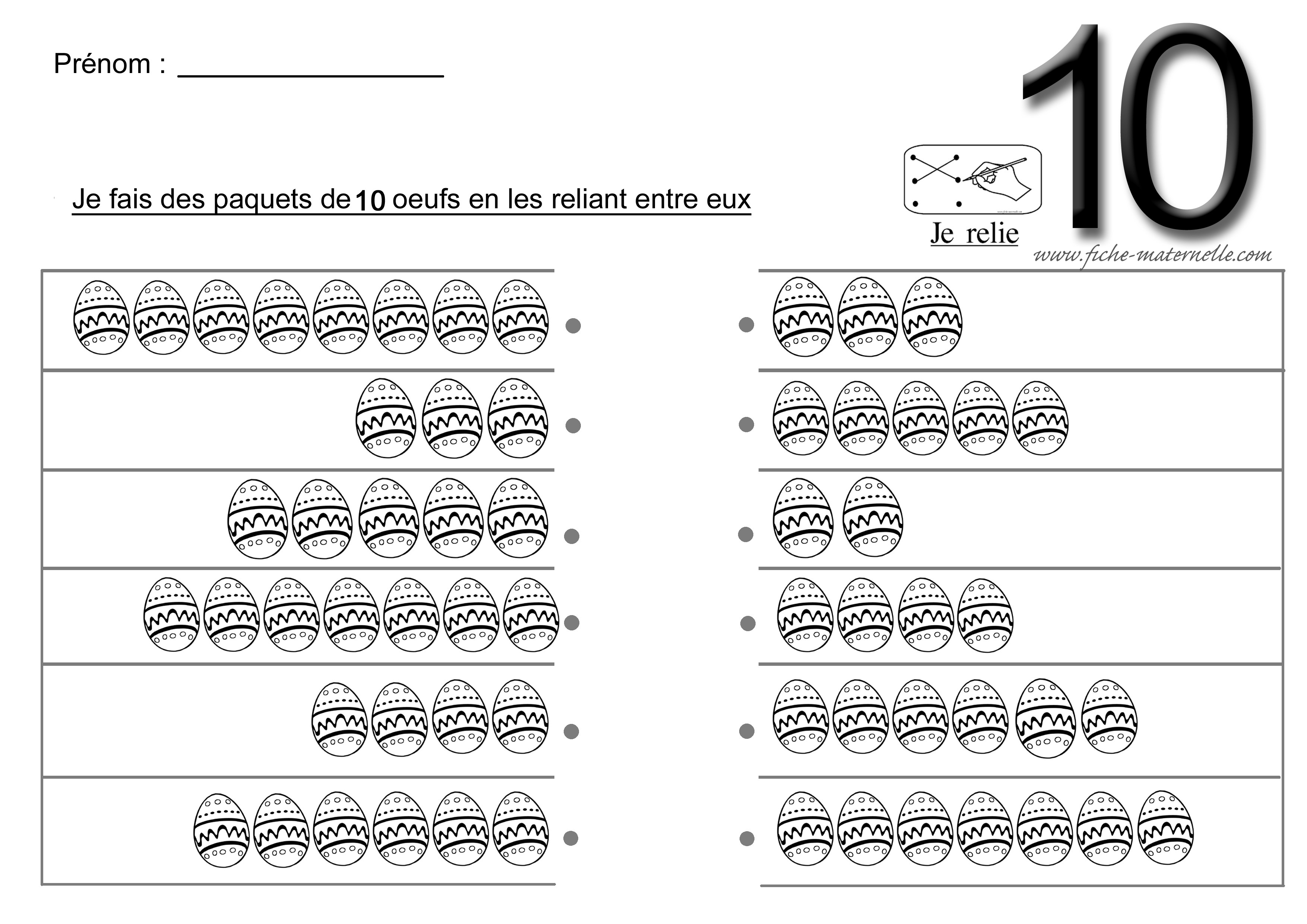 Relier les quantits pour obtenir 10 oeufs de Pques