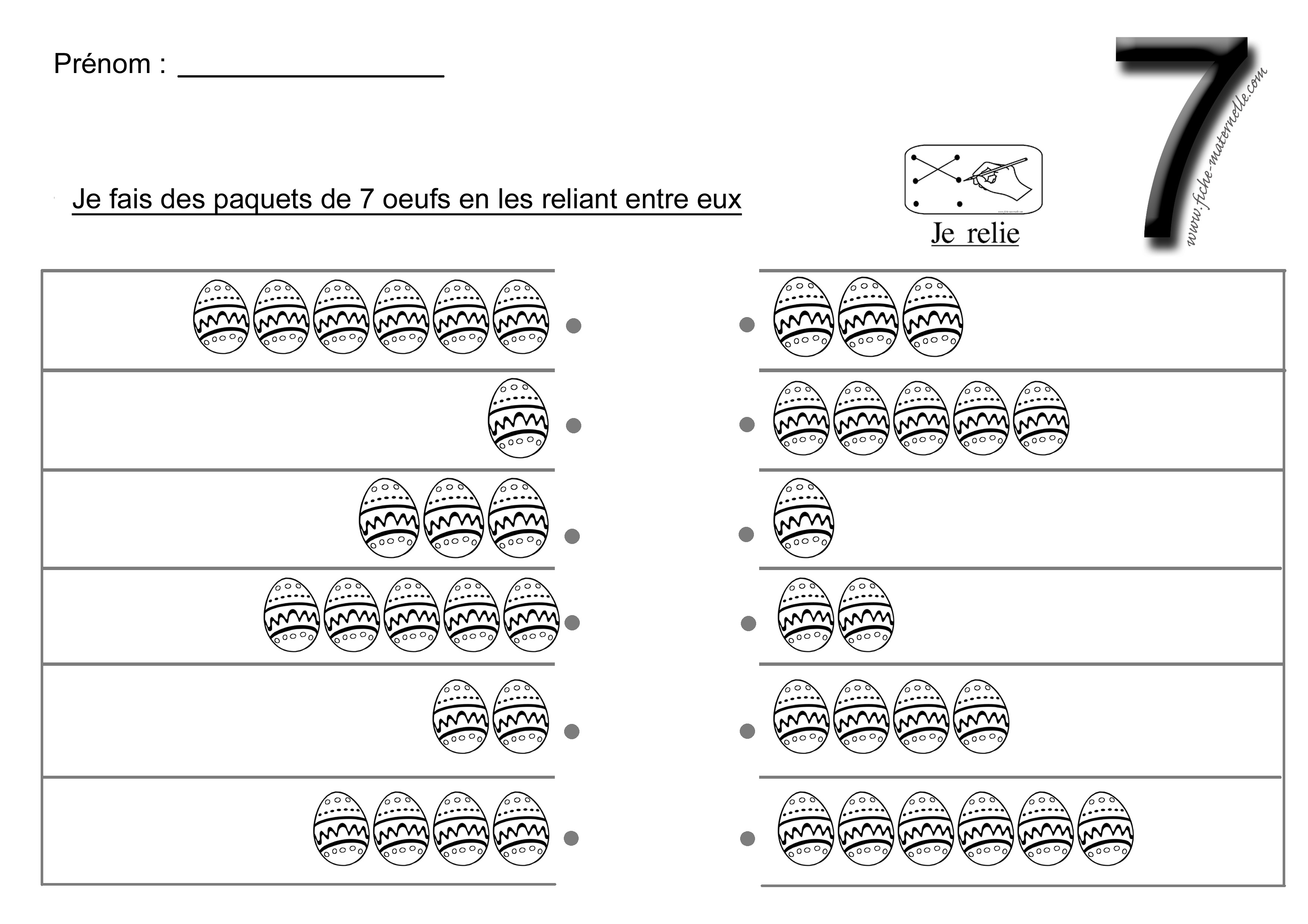 Relier les quantits pour obtenir 7 oeufs de Pques