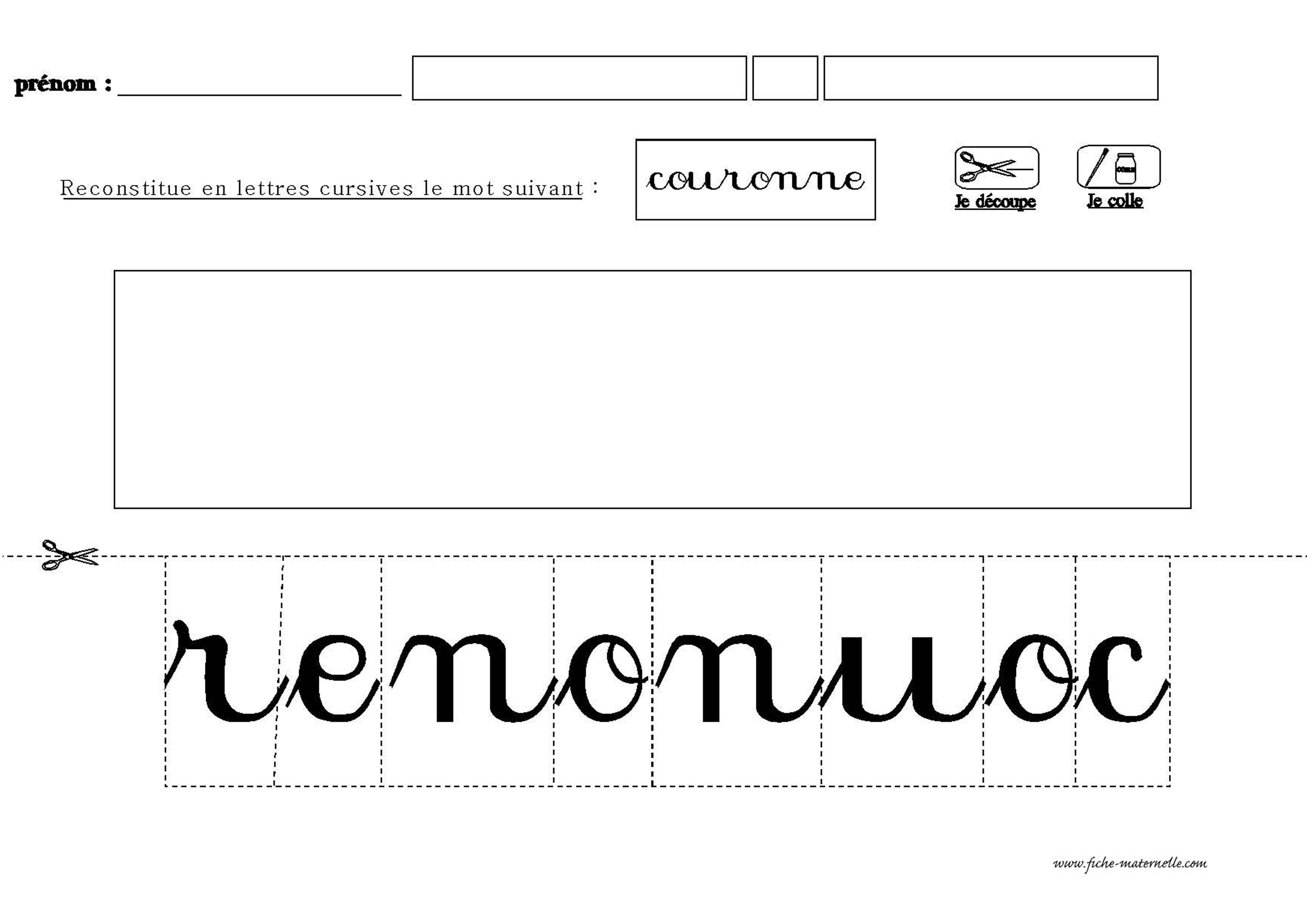 Le mot couronne en lettres cursives