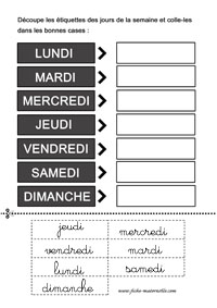 Retrouver les jours de la semaine en lettres cursives