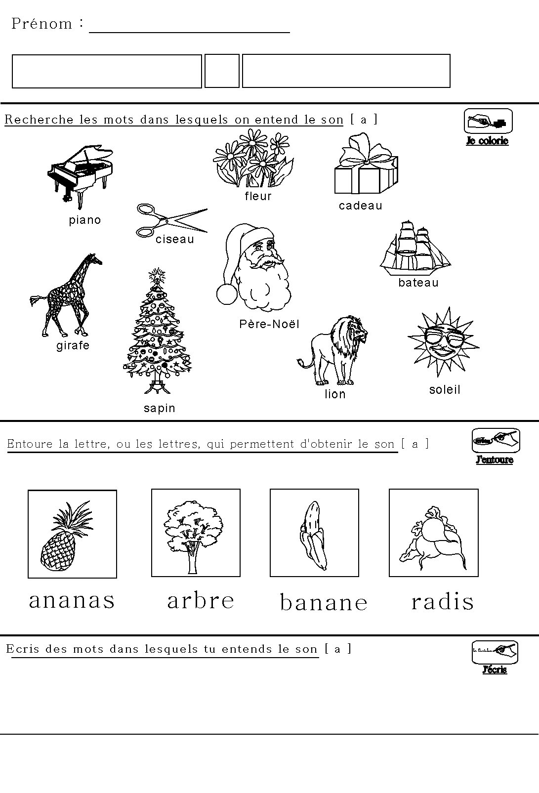 Phonologie : fiche maternelle sur le son a pour ...