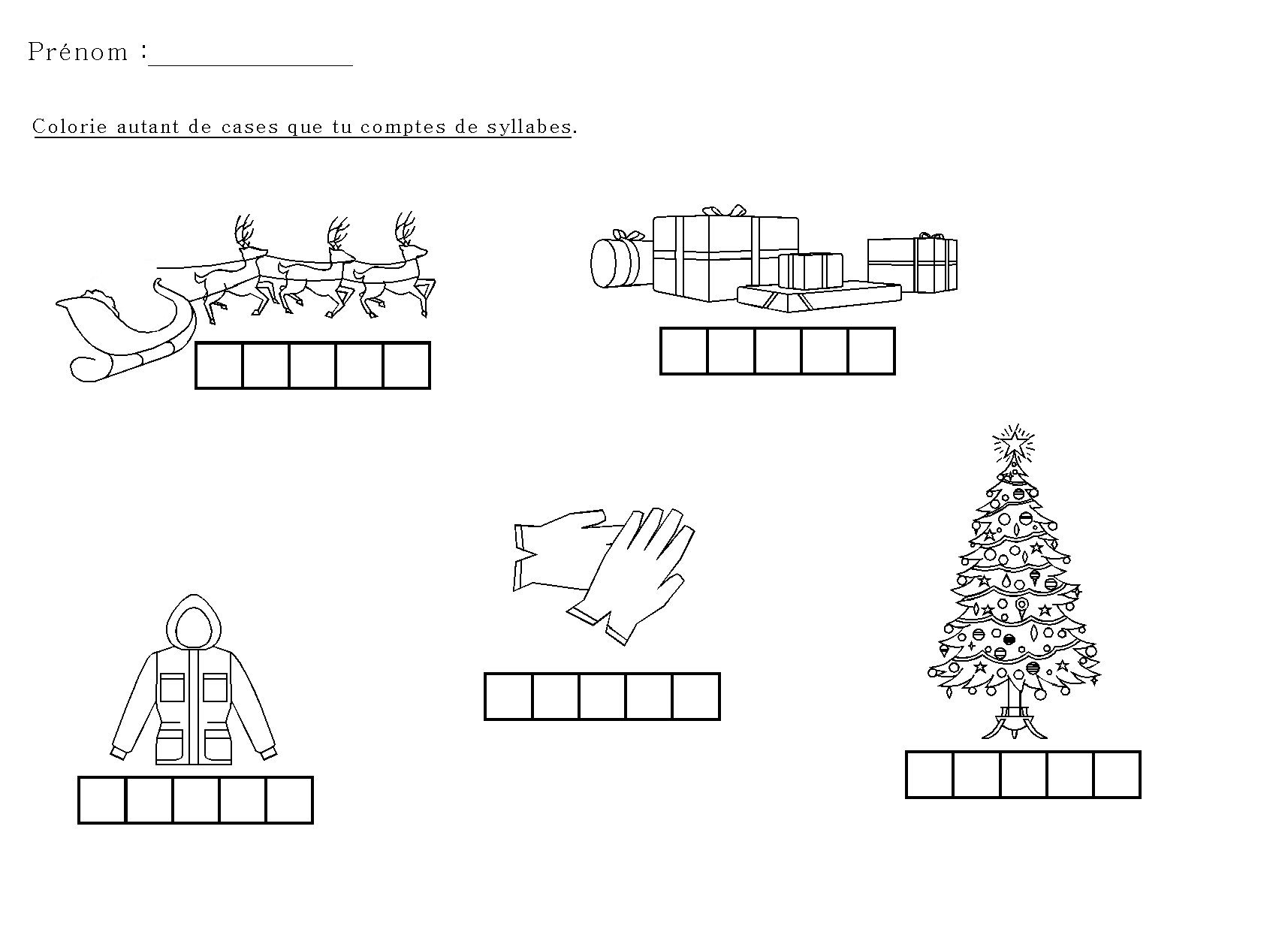 Compter les syllabes autour des illustrations de Noël